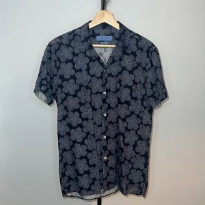 Zara Man Slim Fit Button Down Shirt, Blue, Medium